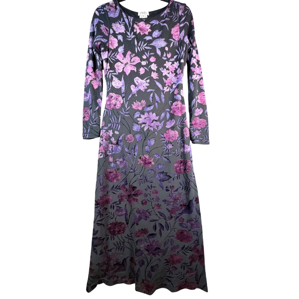 Vintage Blushe by Spiegel Floral Burnout Velvet Maxi Dress Purple Berry Size 6